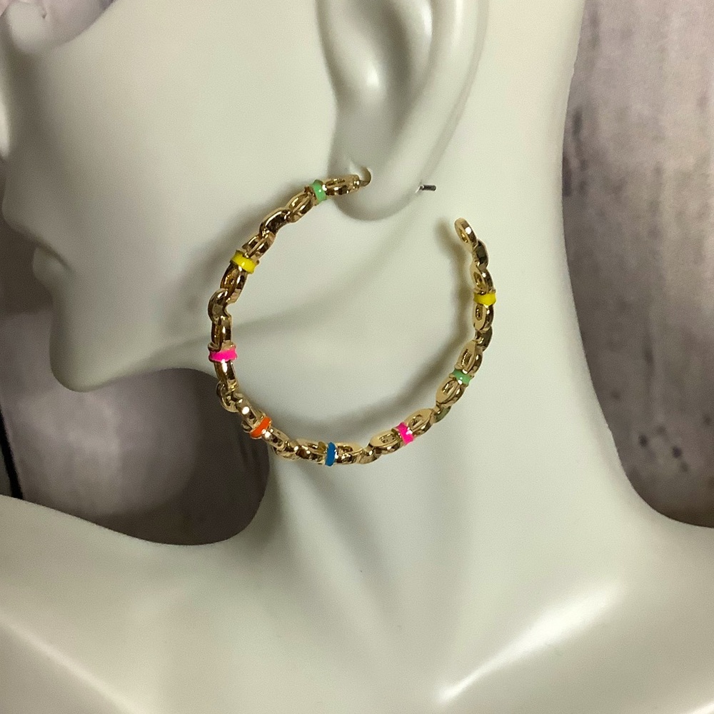 18K Gold Plated Multi Color Hoop Earrings